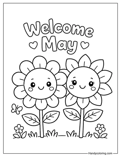 Two Cartoon Flowers Welcome May