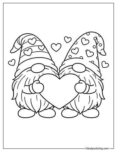 Two Gnomes with Heart Coloring Page