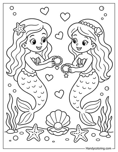 Two Mermaid Friends Sharing Bracelets