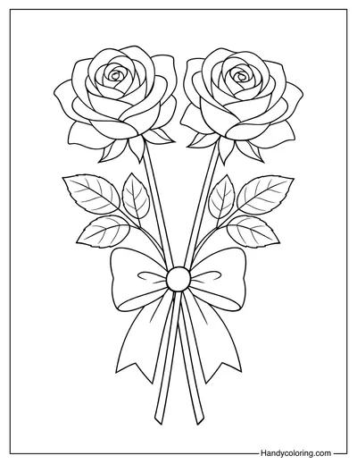 Two Roses With Big Bow Coloring Page