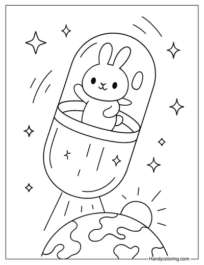 UFO Bunny Capsule Coloring Page