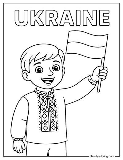 Ukrainian Boy Holding Flag Coloring Page