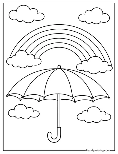 Umbrella and Rainbow Coloring Page