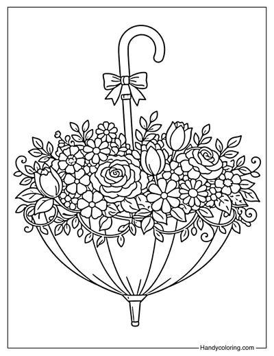 Umbrella Flower Basket Coloring Page