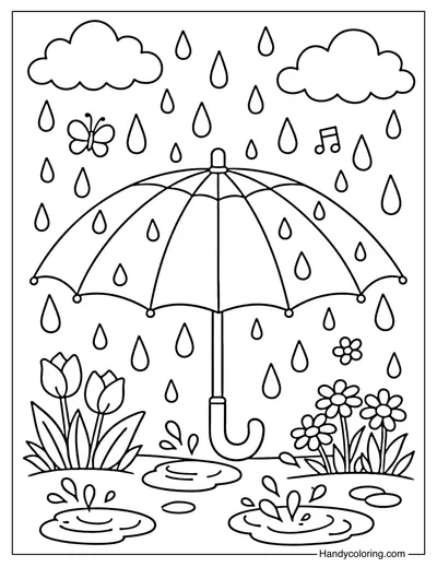 Umbrella in the Rain Coloring Page