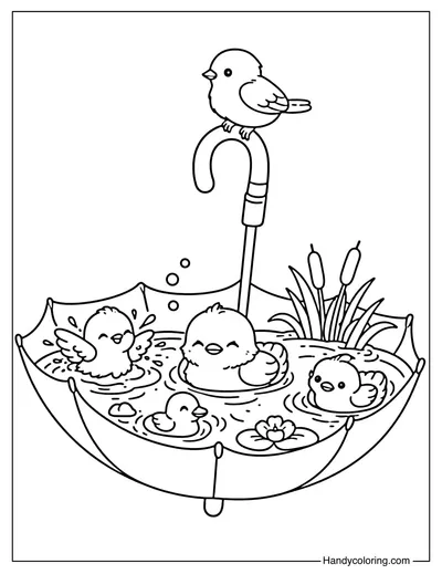 Umbrella with Bird Coloring Page