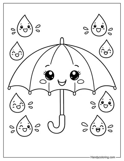Umbrella with Raindrop Coloring Page