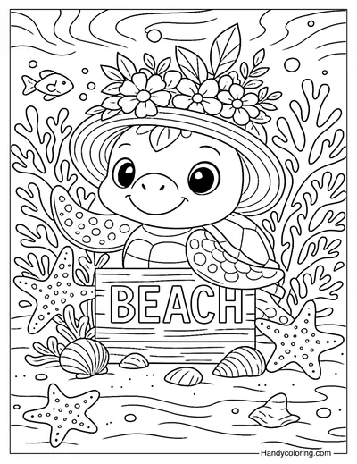 Underwater Bloom Turtle Coloring Page