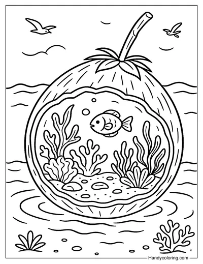 Underwater Coconut World Coloring Page