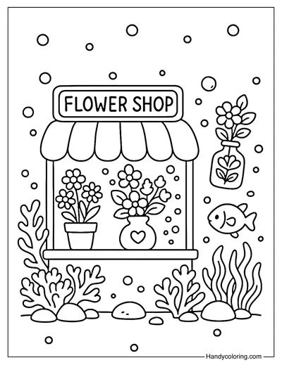 Underwater Flower Shop Coloring Page