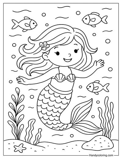 Underwater Mermaid Scene Coloring Page