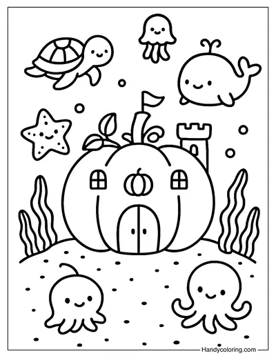 Underwater Pumpkin Kingdom Coloring Page