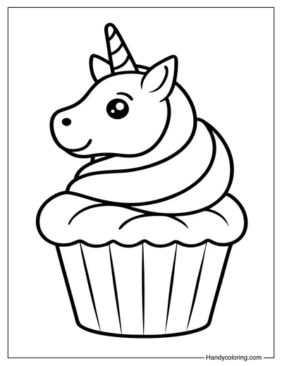 Unicorn Cupcake Coloring Page