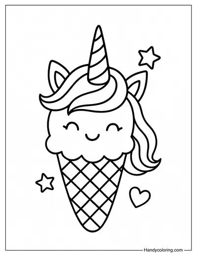 Unicorn Ice Cream Coloring Page