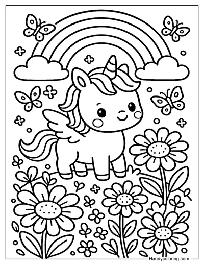 Unicorn Meadow Bloom Coloring Page