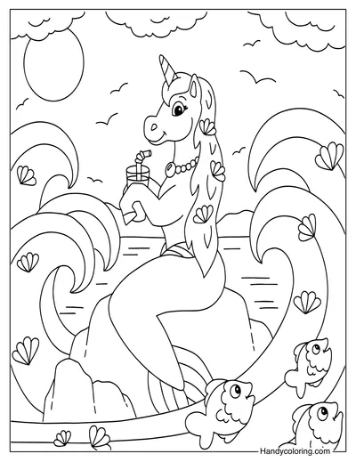 Unicorn mermaid Drinks Juice Coloring Sheet