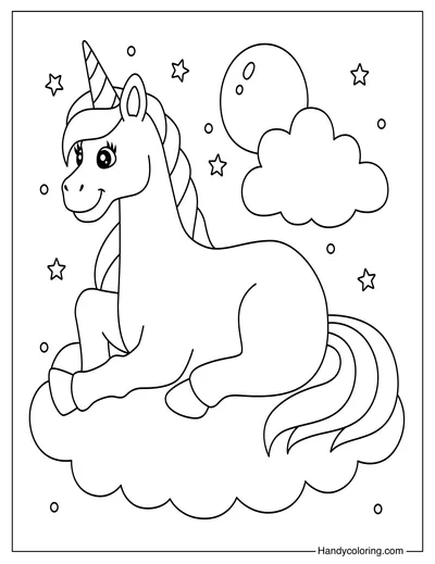 Unicorn On The Cloud Coloring Page
