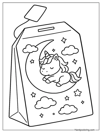 Unicorn Sleepy Night Tea Bag Coloring Page