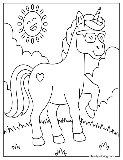Unicorn Wearing Sunglasses Color Page