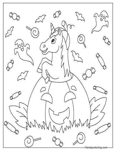 Unicorn with a Pumpkin in Halloween