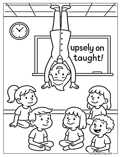 Upside-Down Teacher Coloring Page