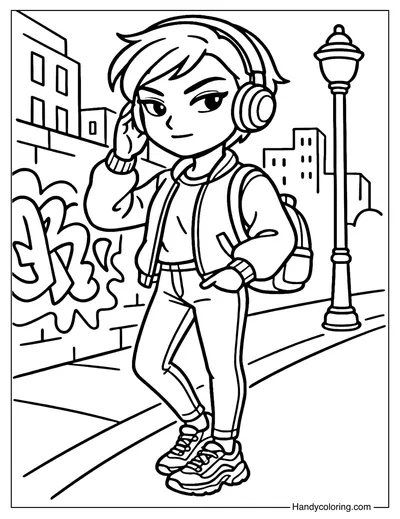 Urban Beat Girl Coloring Page