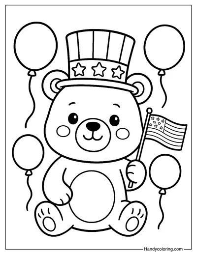 USA Bear With Flag Coloring Page
