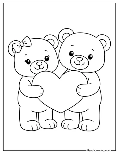 Valentine Bear Couple Coloring Page
