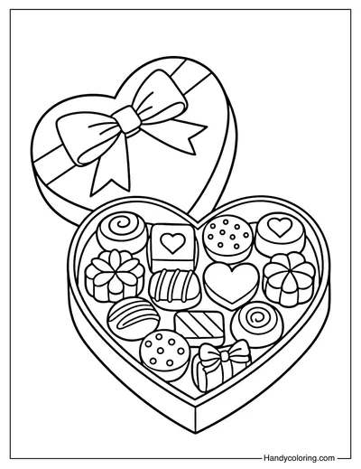 Valentine Chocolate Box Coloring Page