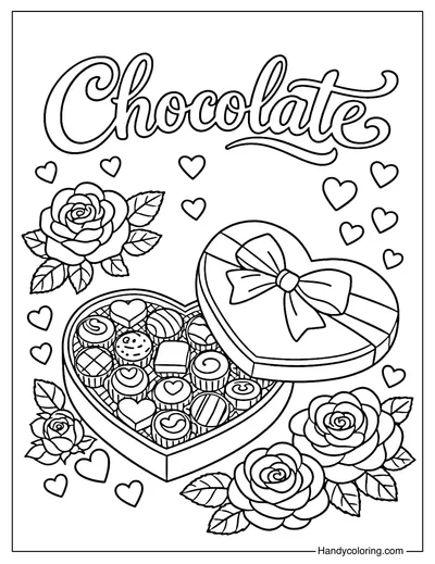 Valentine Chocolate Heart Box Coloring Page