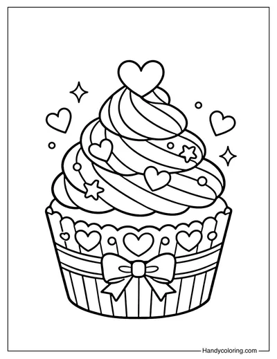Valentine Cupcake Coloring Page