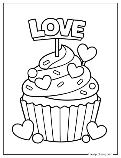 Valentine Cupcake With Love Coloring Page