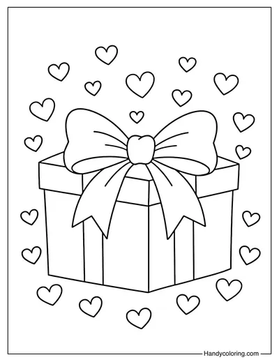 Valentine Gift Box Coloring Page