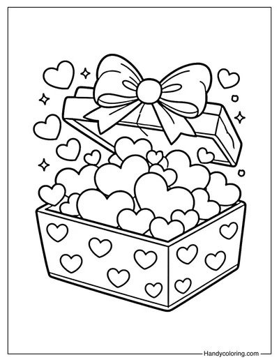 Valentine Gift Box Heart Coloring Page