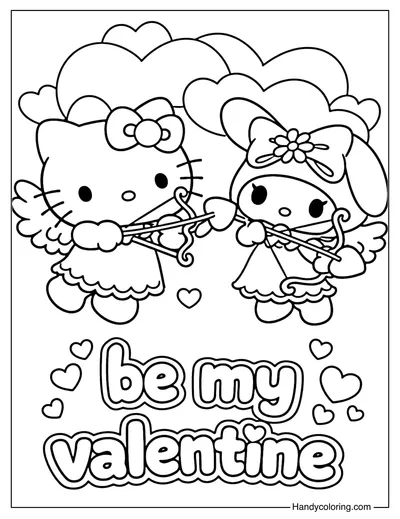 Valentine Hello Kitty with My Melody Coloring Page