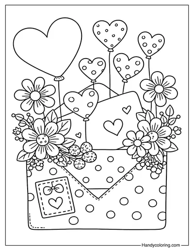 Valentine Love Envelope Coloring Page