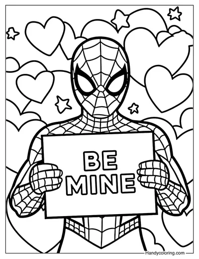 Valentine Spiderman Be Mine Coloring Page