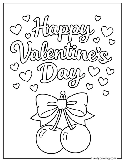 Valentine With Sweet Cherry Coloring Page