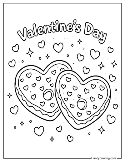 Valentine's Day Heart Donut Coloring Page