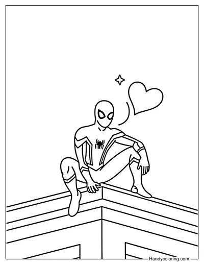 Valentine's Day Spiderman on Rooftop Coloring Page