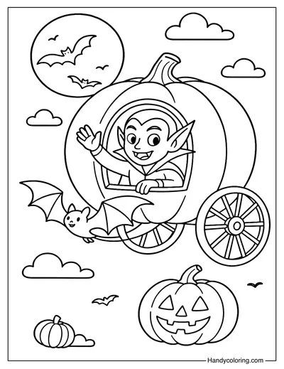 Vampire and Pumpkin Carriage Coloring Page