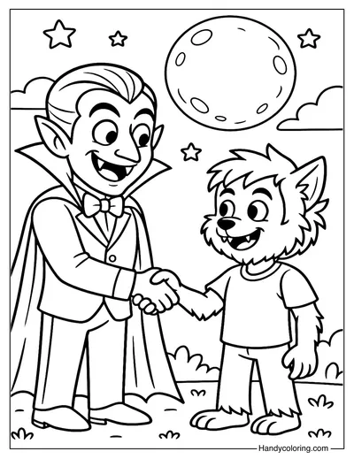 Vampire and Werewolf Friends Coloring Page