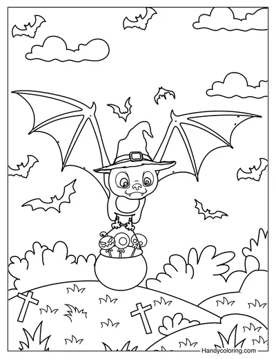 Vampire Bat With A Basket Of Candy Coloring