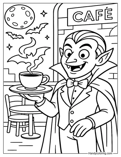 Vampire Cafe Scene Coloring Page