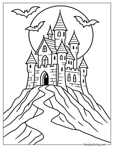 Vampire Castle Night Coloring Page