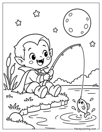 Vampire Fishing by Moonlit Pond