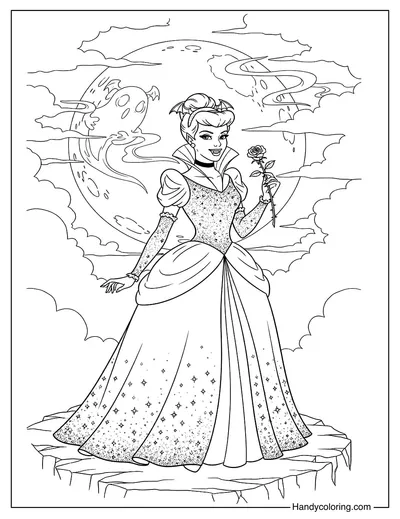 Vampire Halloween Cinderella Coloring Page