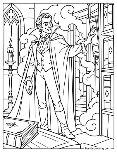 Vampire Opening a Secret Bookshelf Door