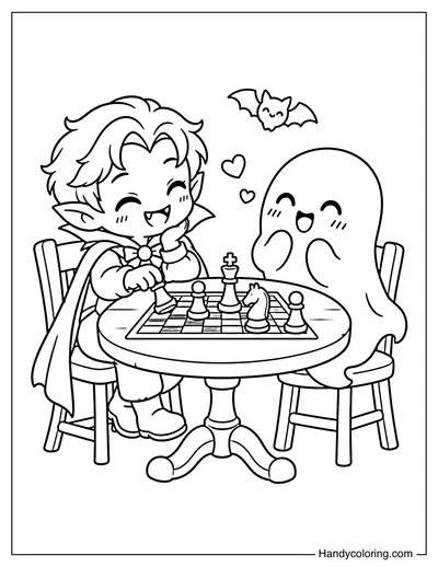Vampire Playing Chess with Friendly Ghost