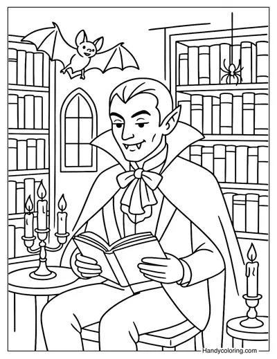 Vampire Reading Book Coloring Page